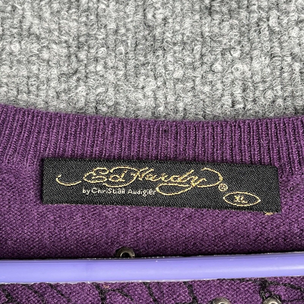 Vintage Ed Hardy Christian Audigier Top Women XL Wool Cashmere Love‎ Kills Slow - Picture 3 of 7